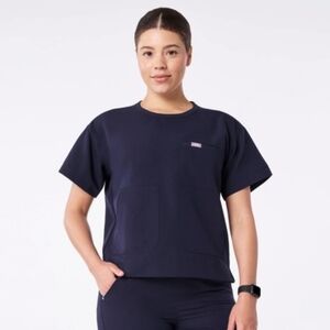 Canela Navy Blue Crewneck Scrub Top
